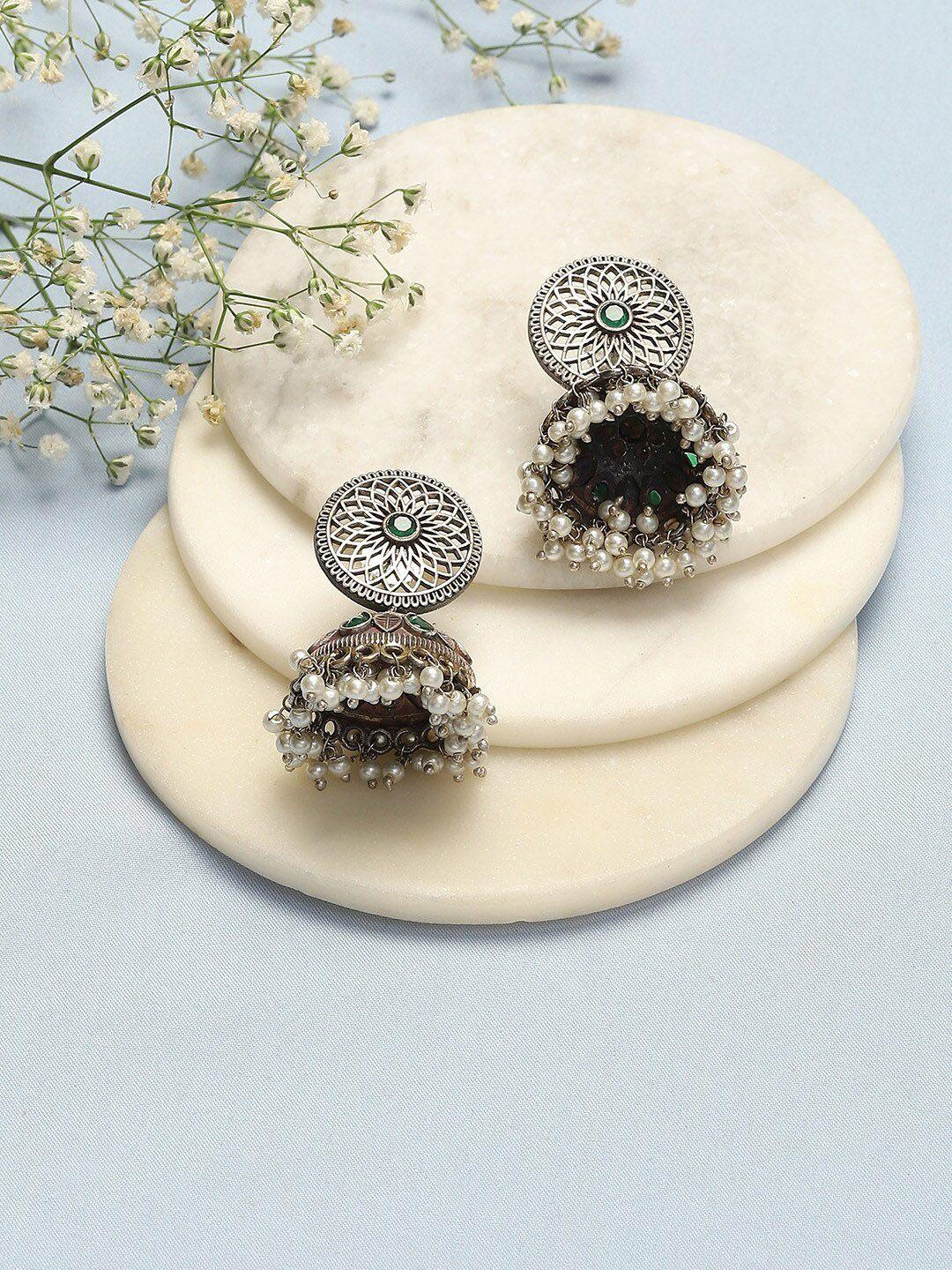 biba silver-plated stone-studded dome-shaped jhumkas