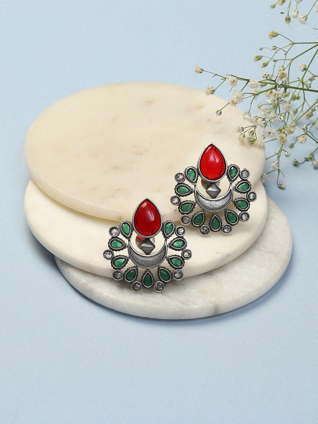 biba silver plated stone studded oxidised studs earrings