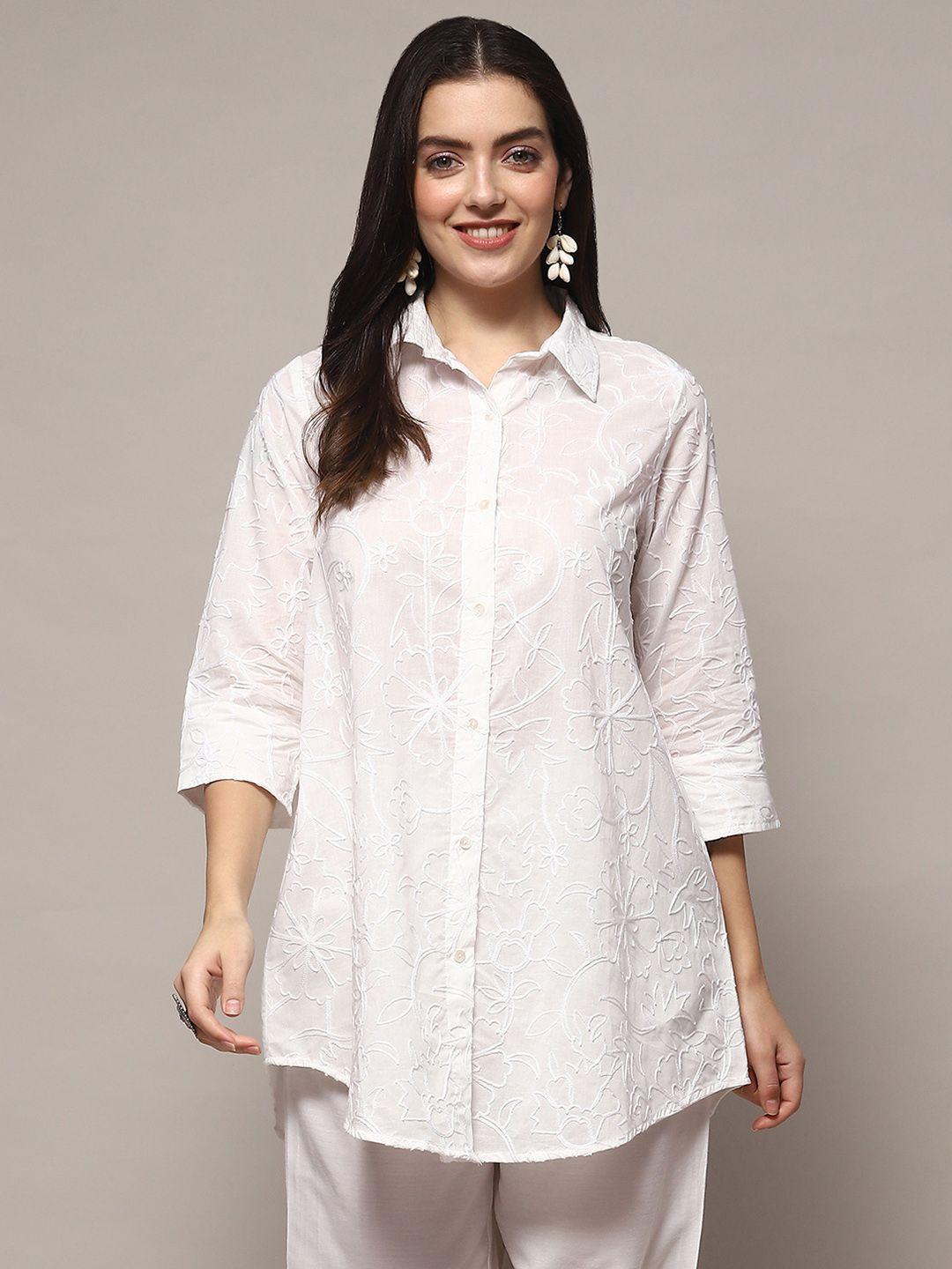 biba spread collar cotton floral opaque printed casual shirt
