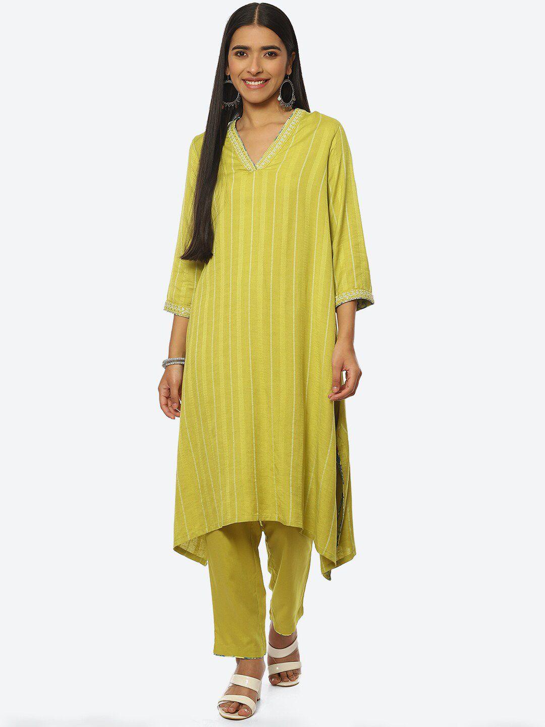 biba striped thread work kurta with trousers