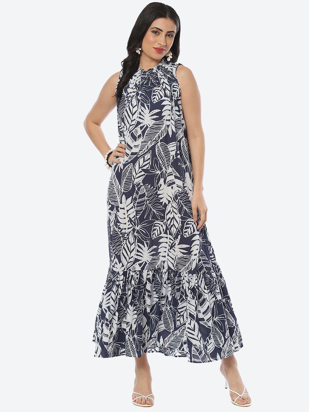 biba tropical printed mock neck maxi dress