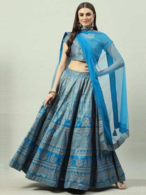 biba turquoise printed lehenga choli set with dupatta