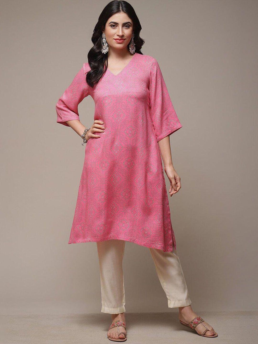 biba v-neck geometric printed a-line kurta