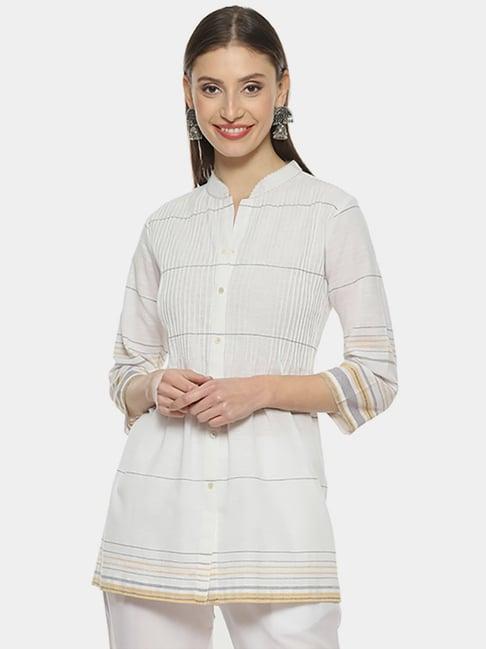 biba white cotton a line kurti