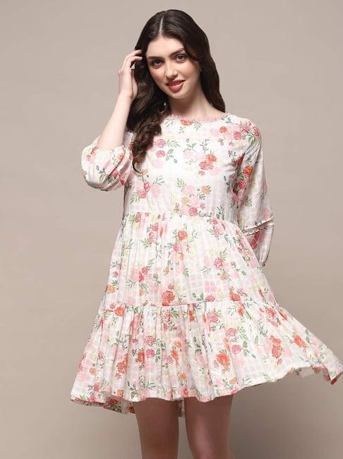 biba white cotton floral print a-line dress