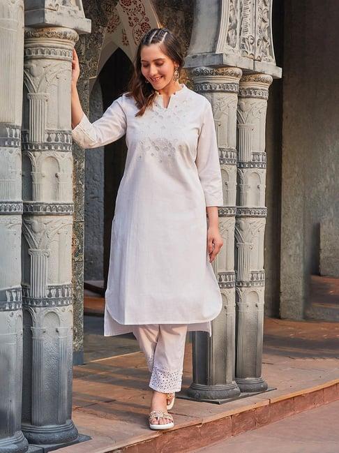 biba white cotton straight kurta