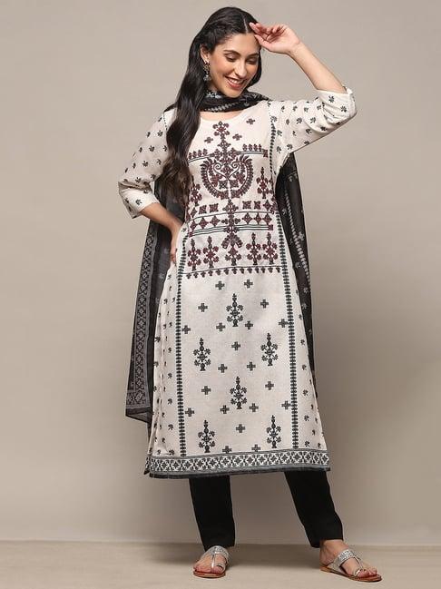 biba white embroidered unstitched dress material