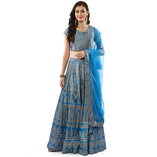 biba women's polyester lehenga set readymade printed flared salwar kurta dupatta(skdfestive 8367_turquoise_34)
