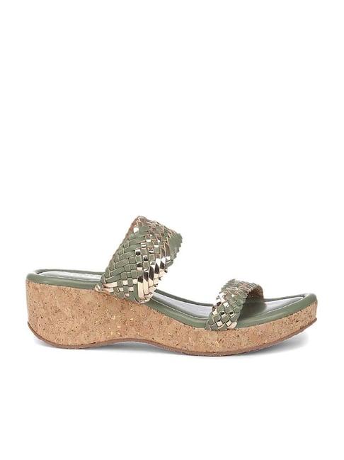 biba women's sage green & golden casual wedges