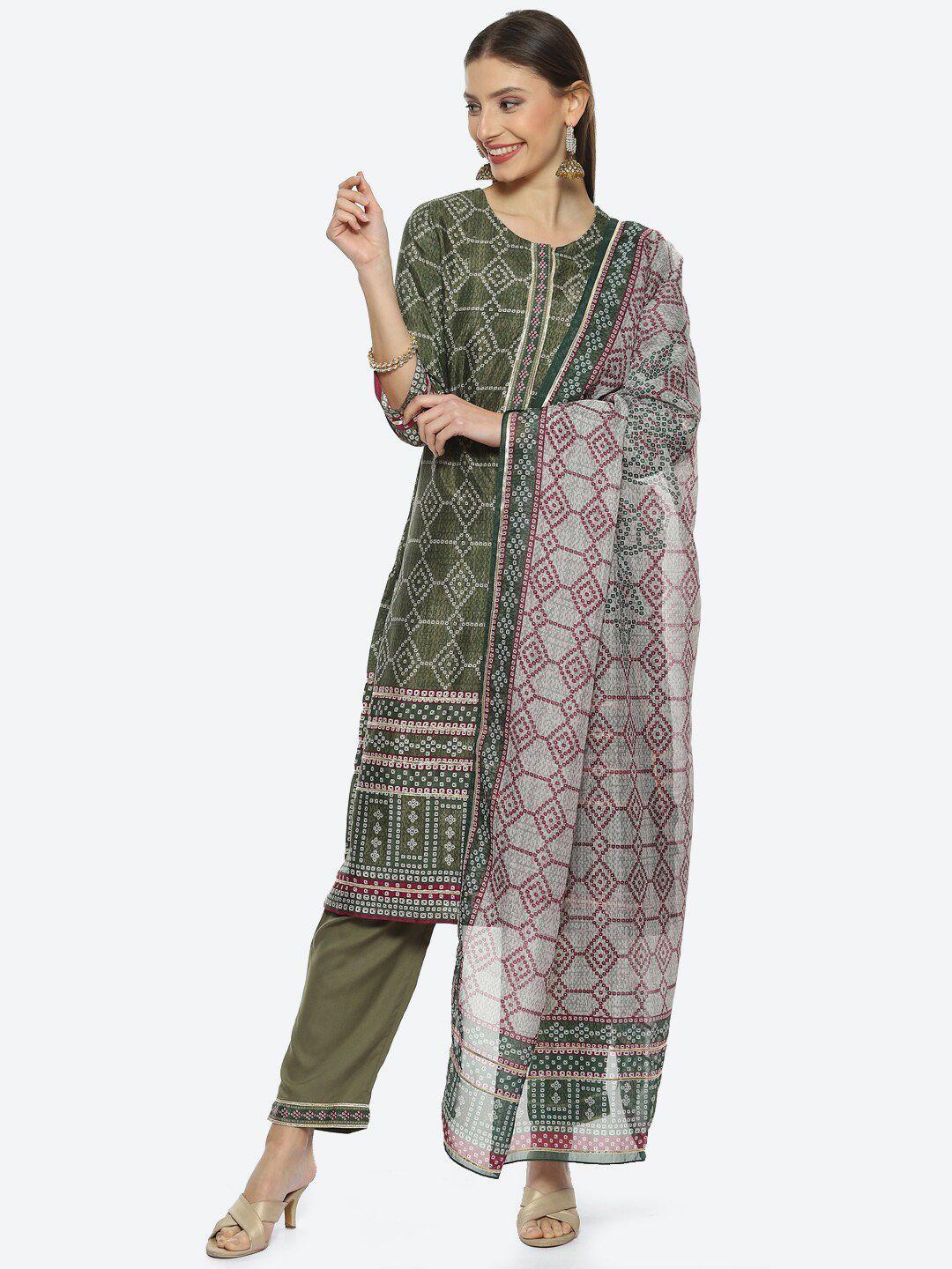 biba women bandhani printed kurta with trousers & dupatta