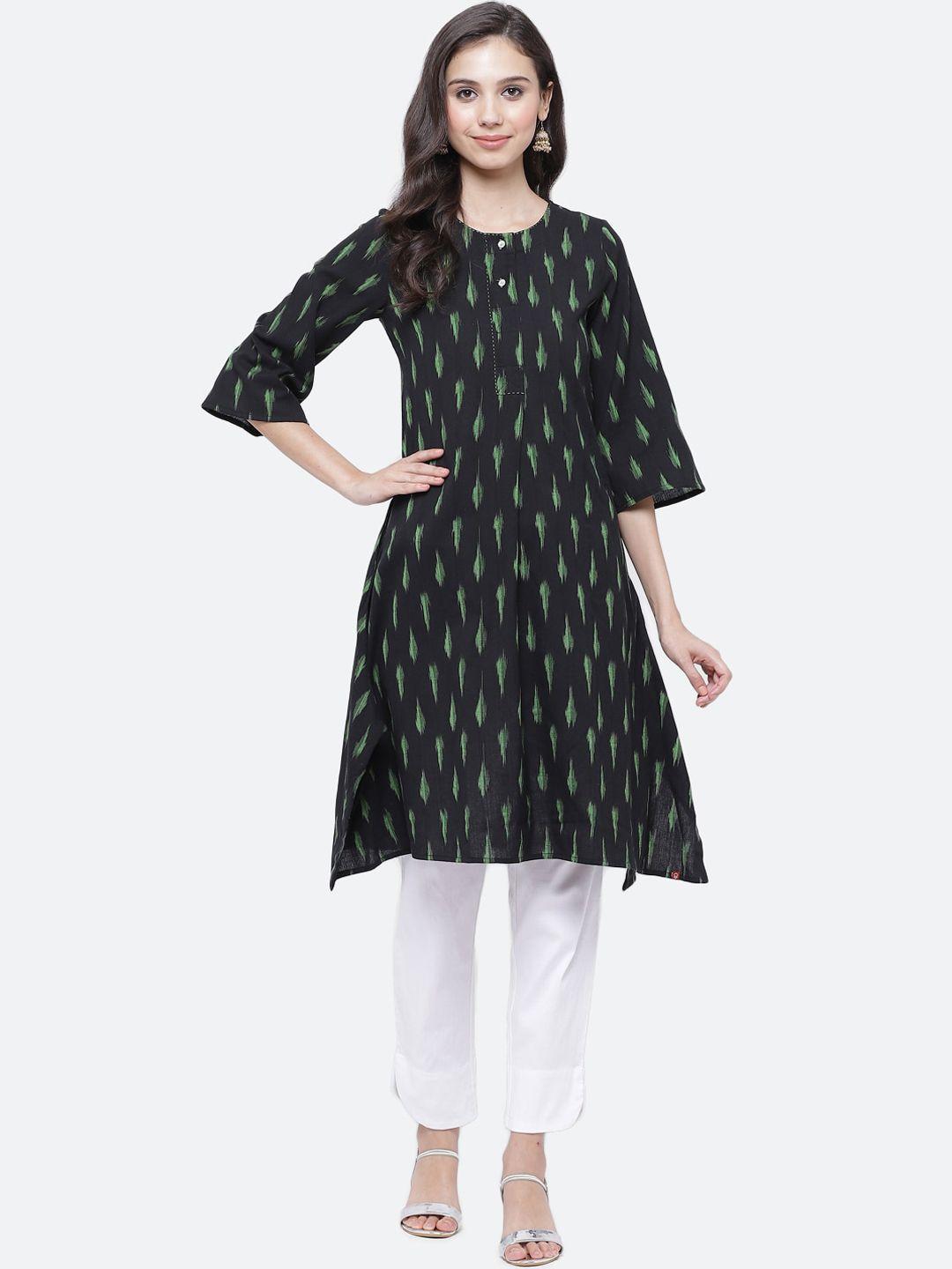 biba women black printed a-line kurta