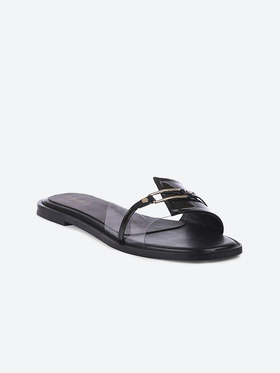 biba women black solid open toe flat