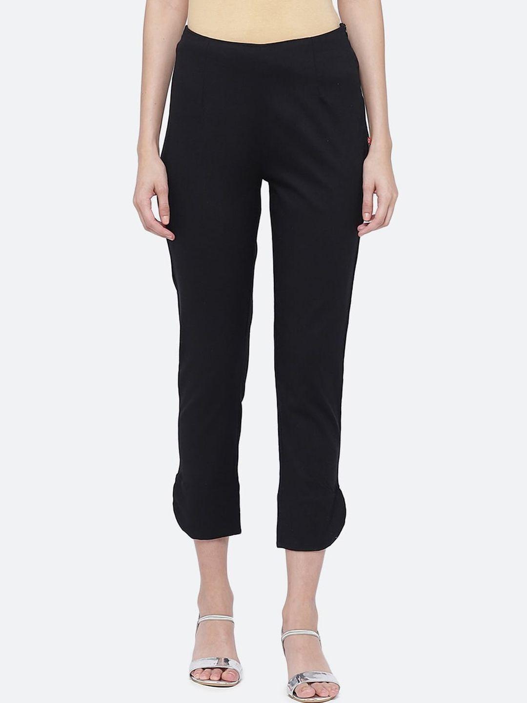 biba women black straight fit trousers