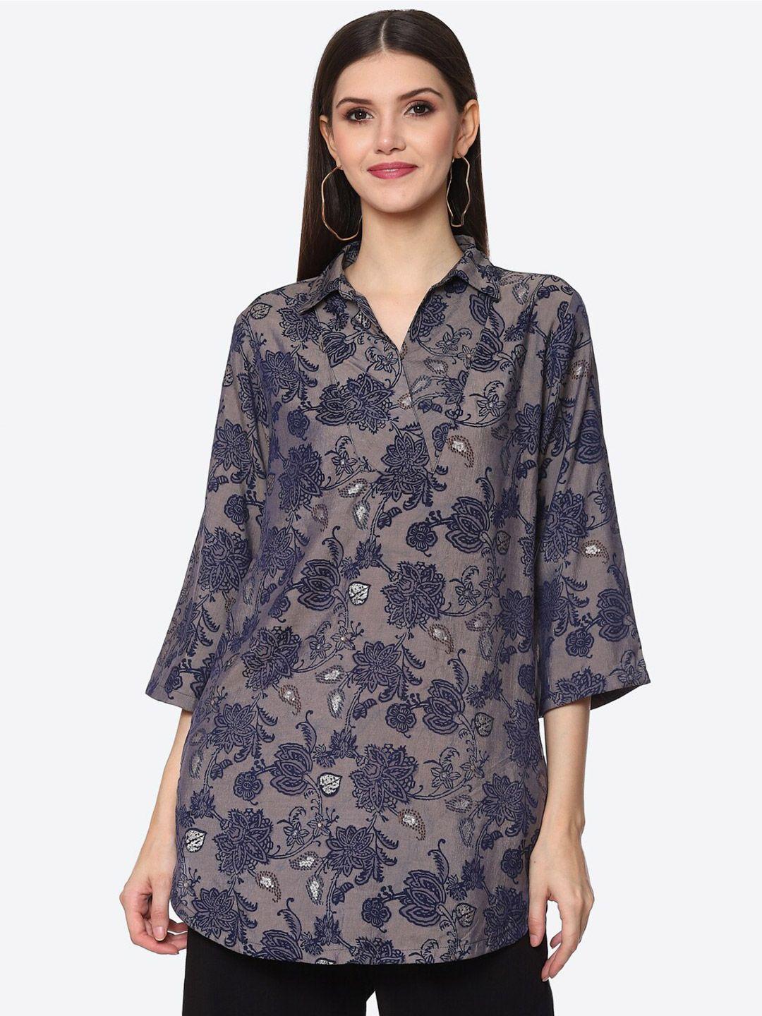 biba women blue classic floral printed casual shirt