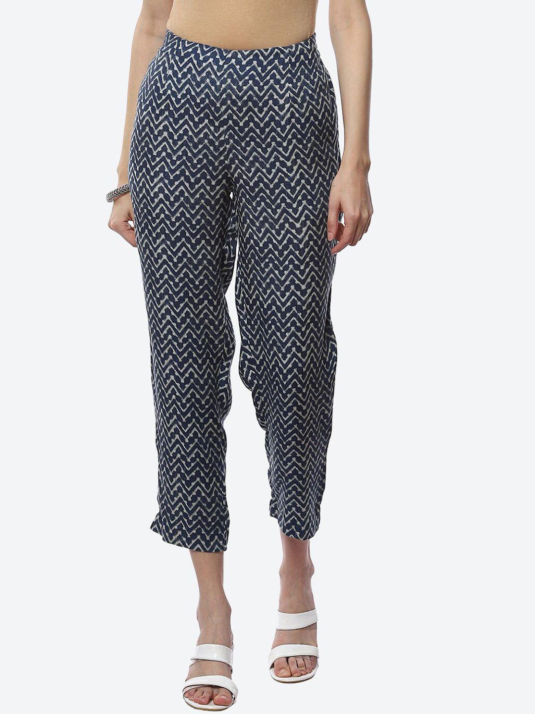 biba women blue printed relaxed trousers