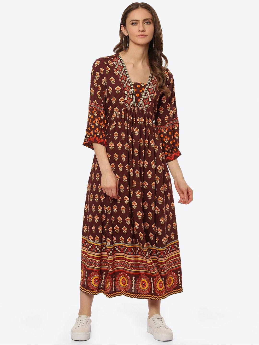 biba women brown ethnic motifs midi dress