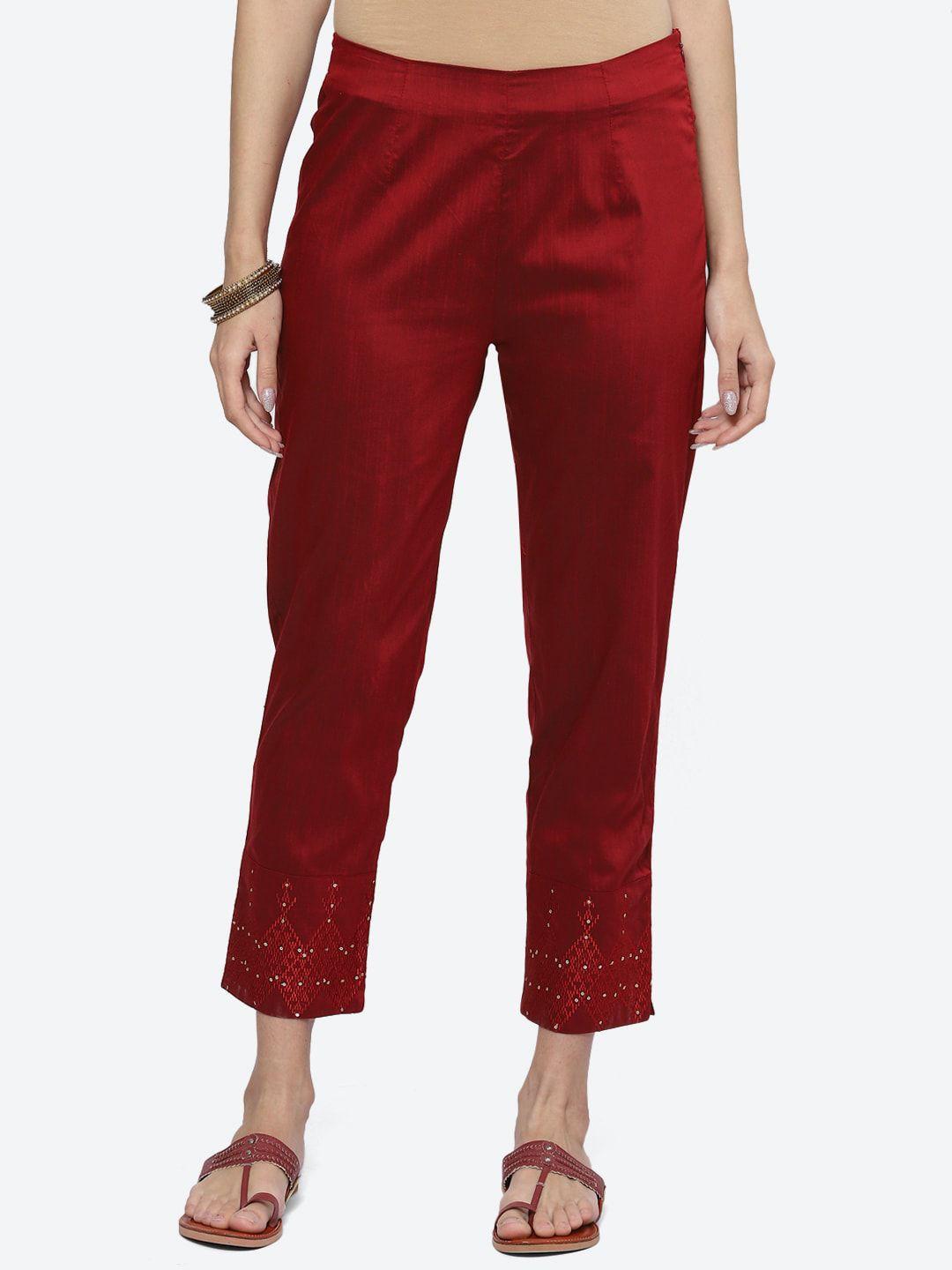 biba women embroidered relaxed mid rise trousers