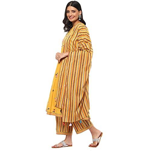 biba women embroidery straight salwar kurta dupatta(skdphulwari8703_yellow_38)