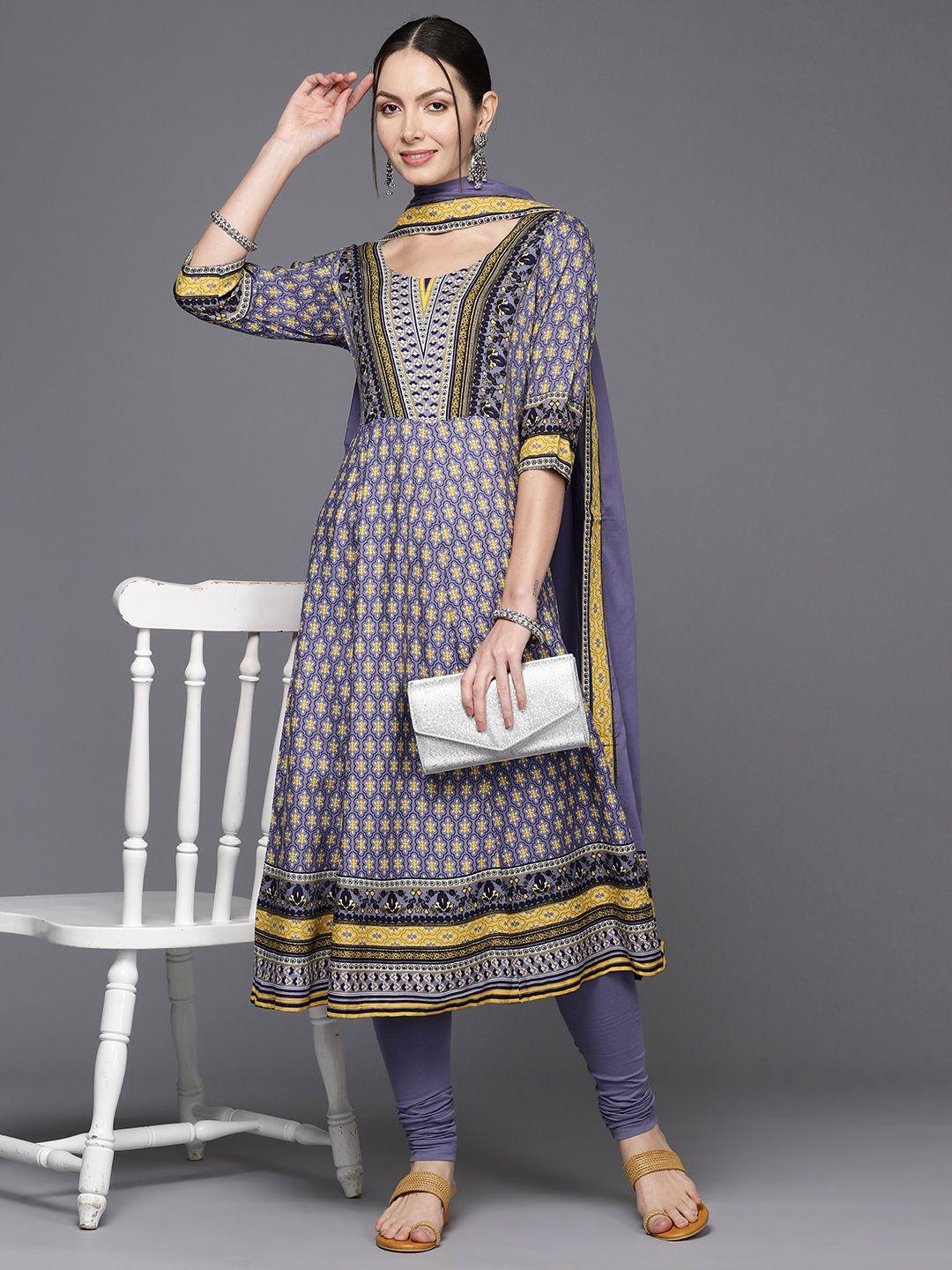 biba women ethnic motifs printed a-line kurta with leggings & dupatta