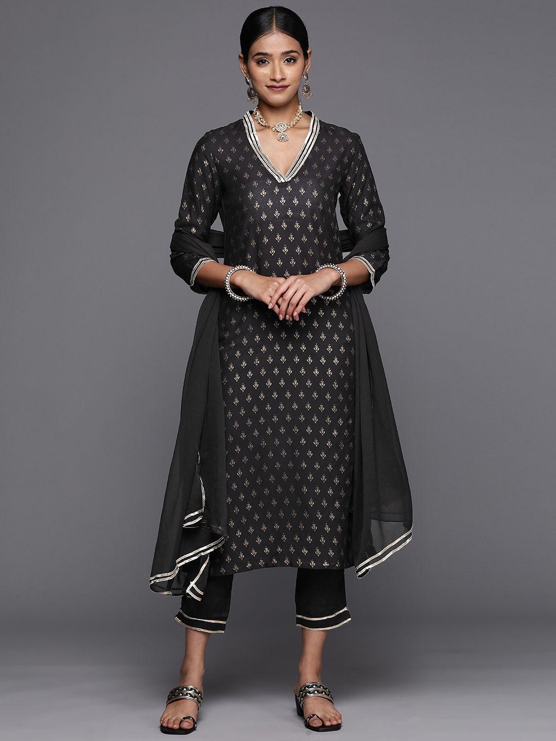 biba women ethnic motifs printed gotta patti kurta with trousers & dupatta