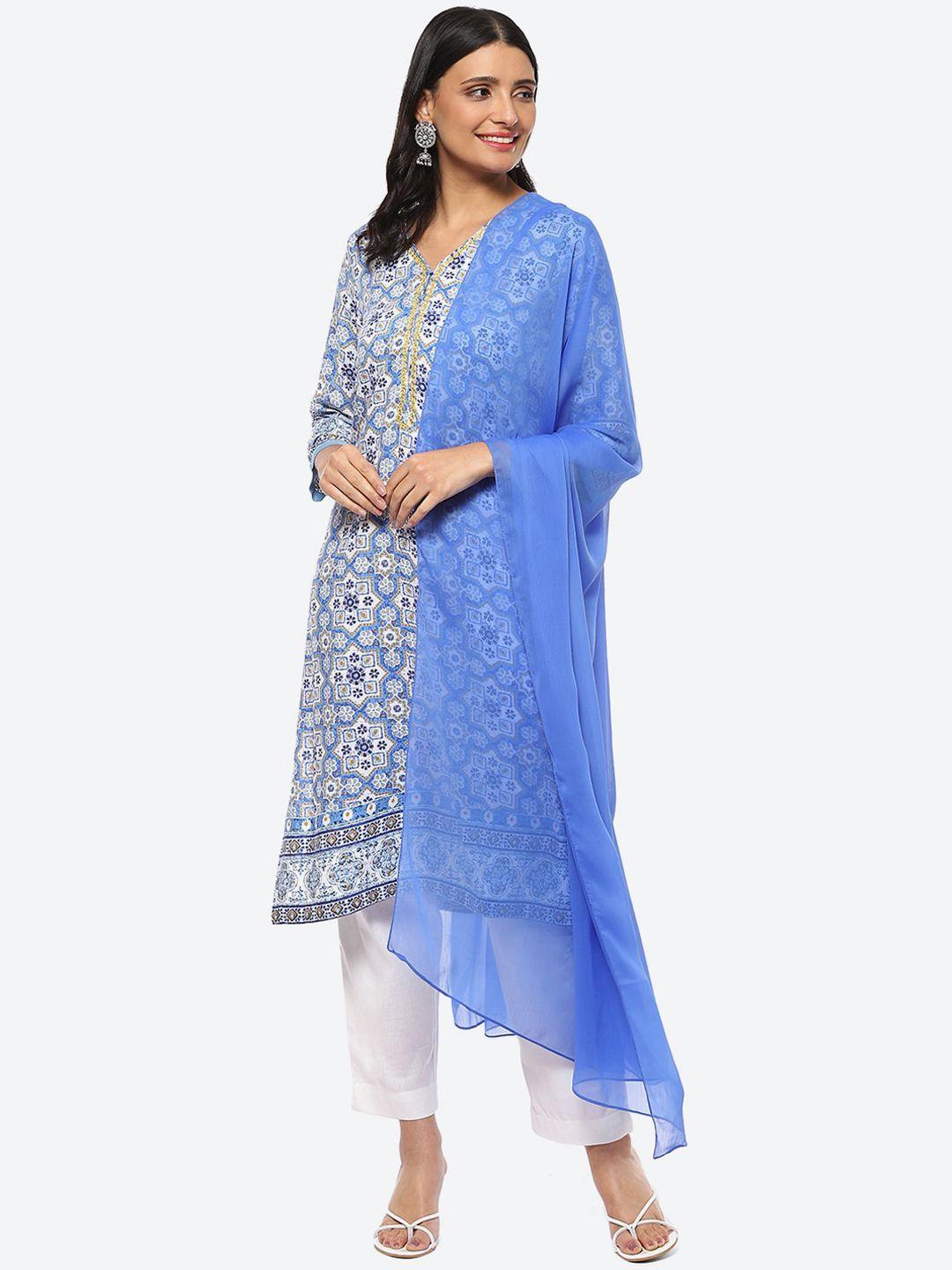 biba women ethnic motifs printed kurta with trousers & dupatta