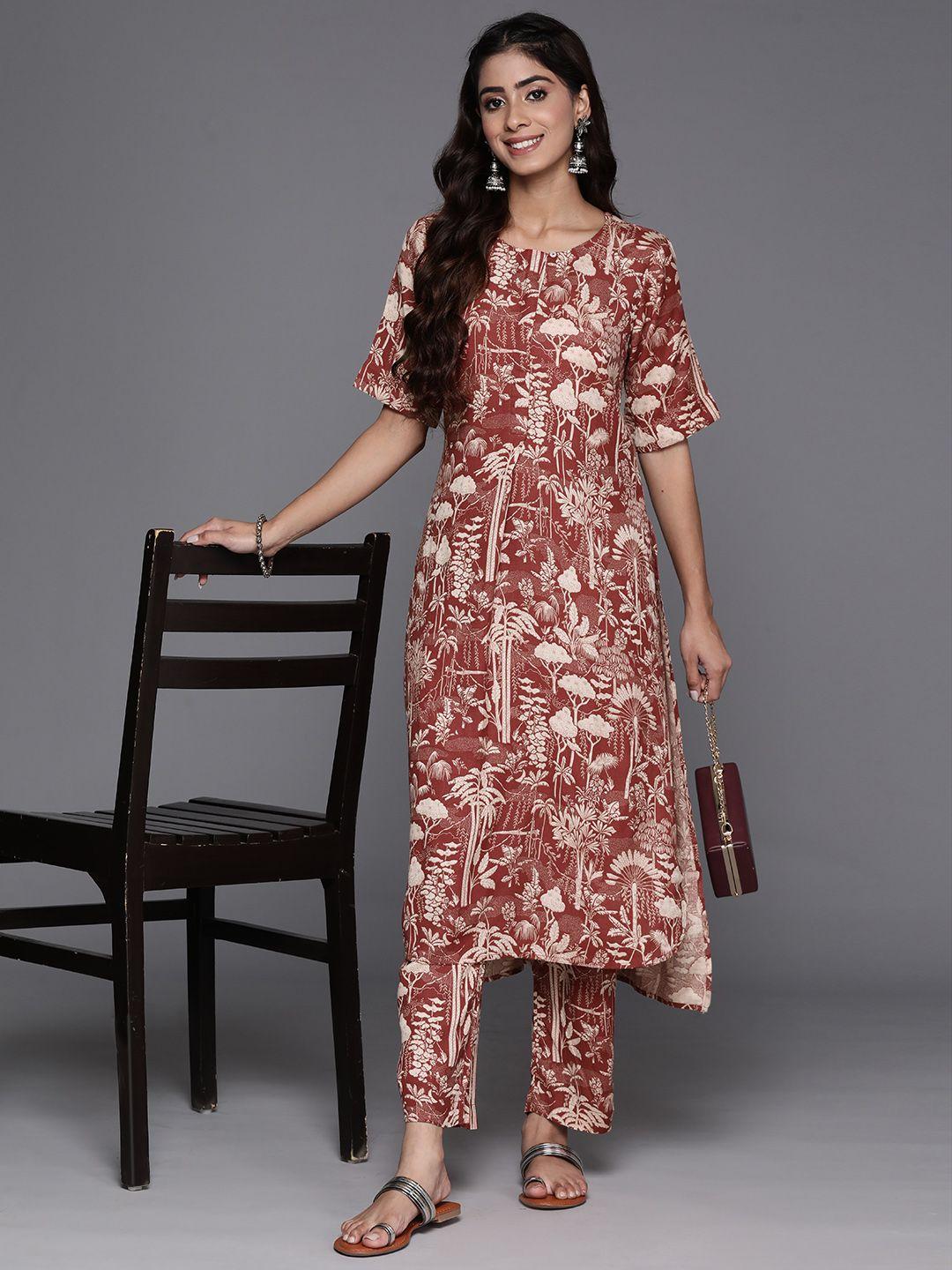 biba women ethnic motifs printed kurta with trousers