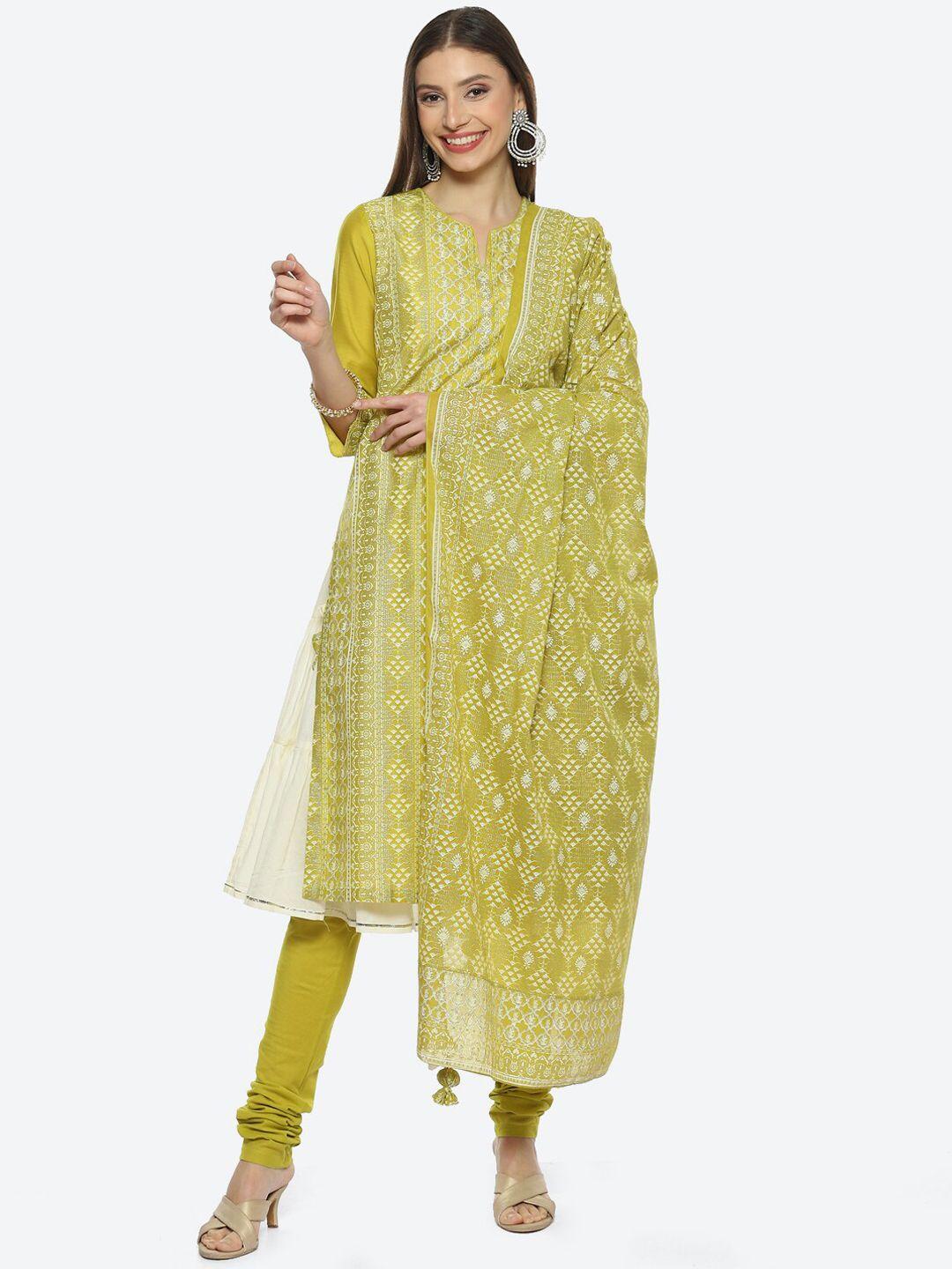 biba women ethnic motifs printed layered kurta with churidar & dupatta