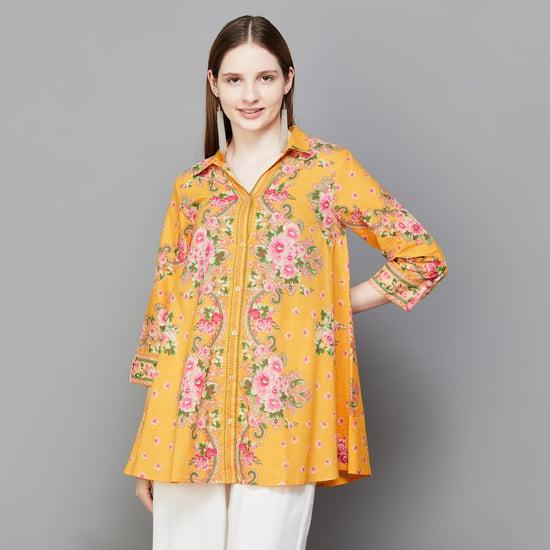 biba women floral print collared short kurti