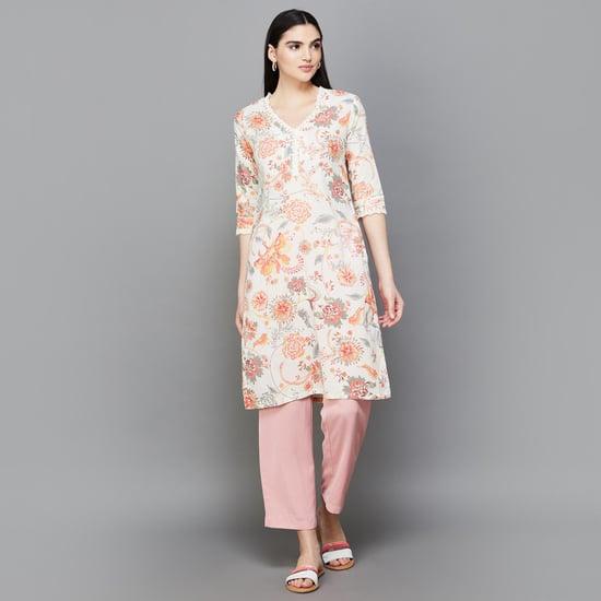 biba women floral print straight kurta