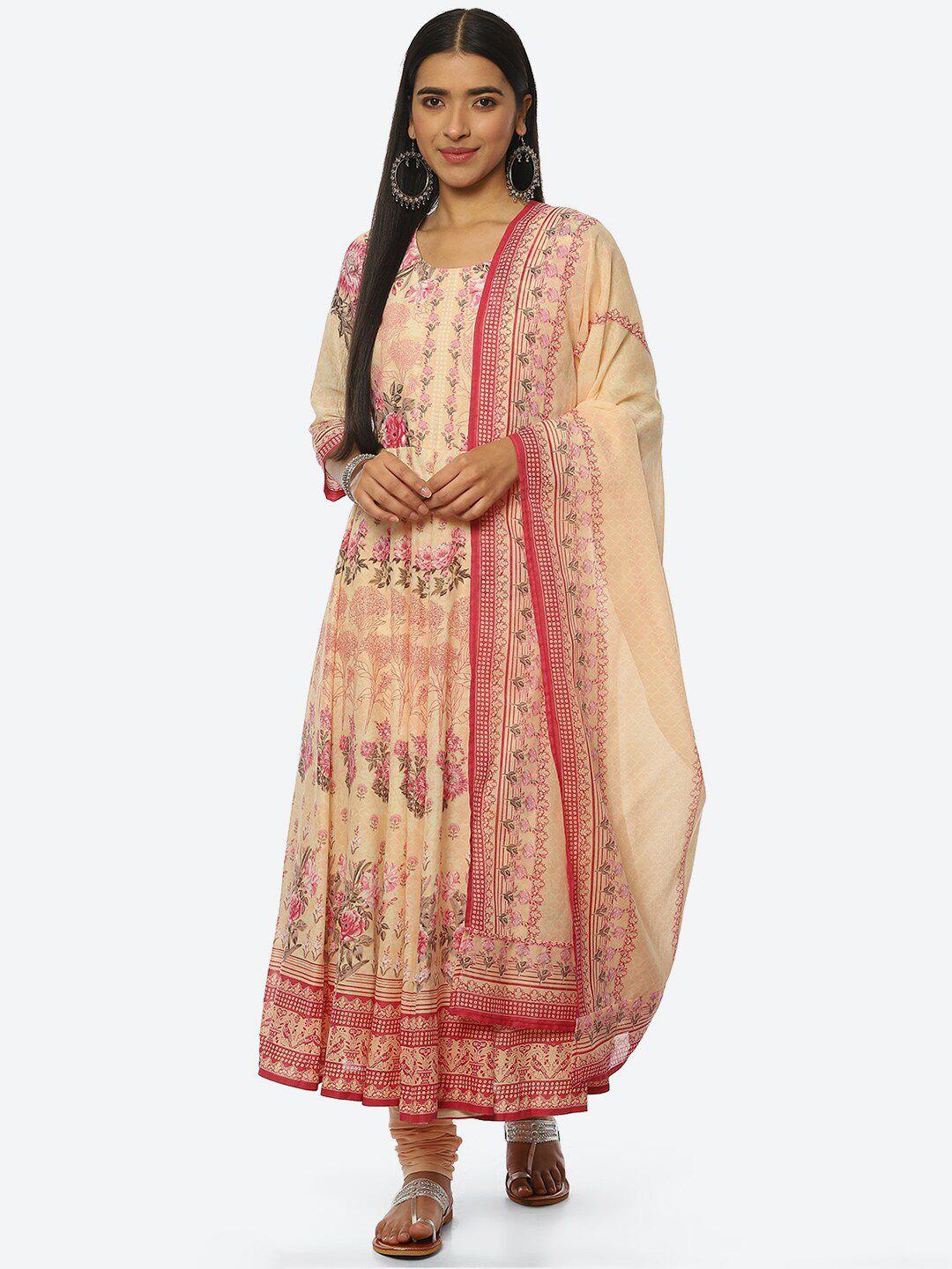 biba women floral printed kurta with churidar & dupatta