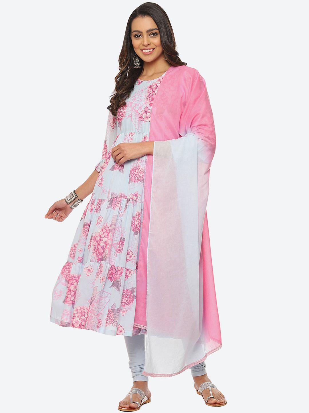 biba women floral printed kurta with churidar & dupatta