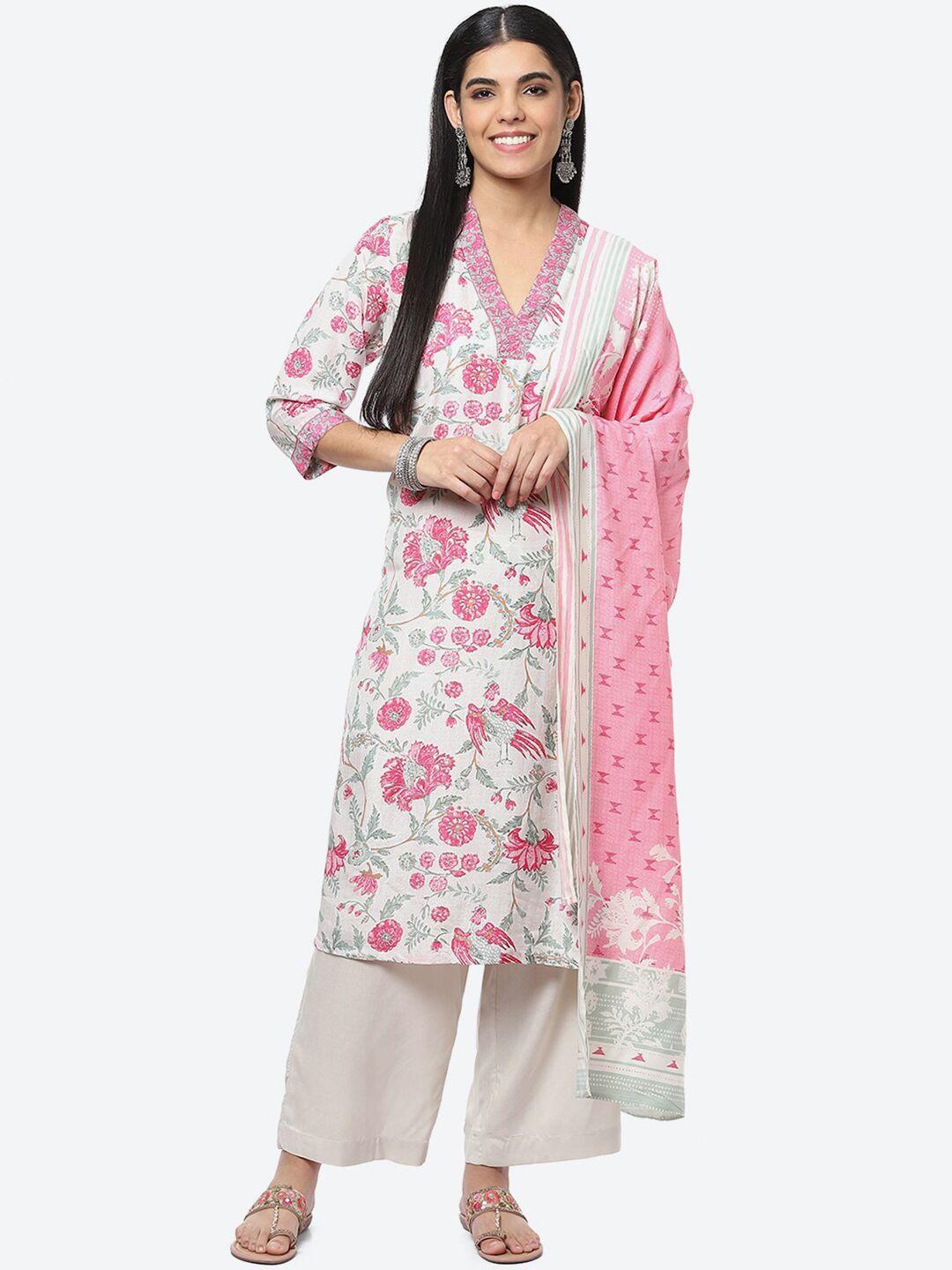 biba women floral printed kurta with palazzos & with dupatta