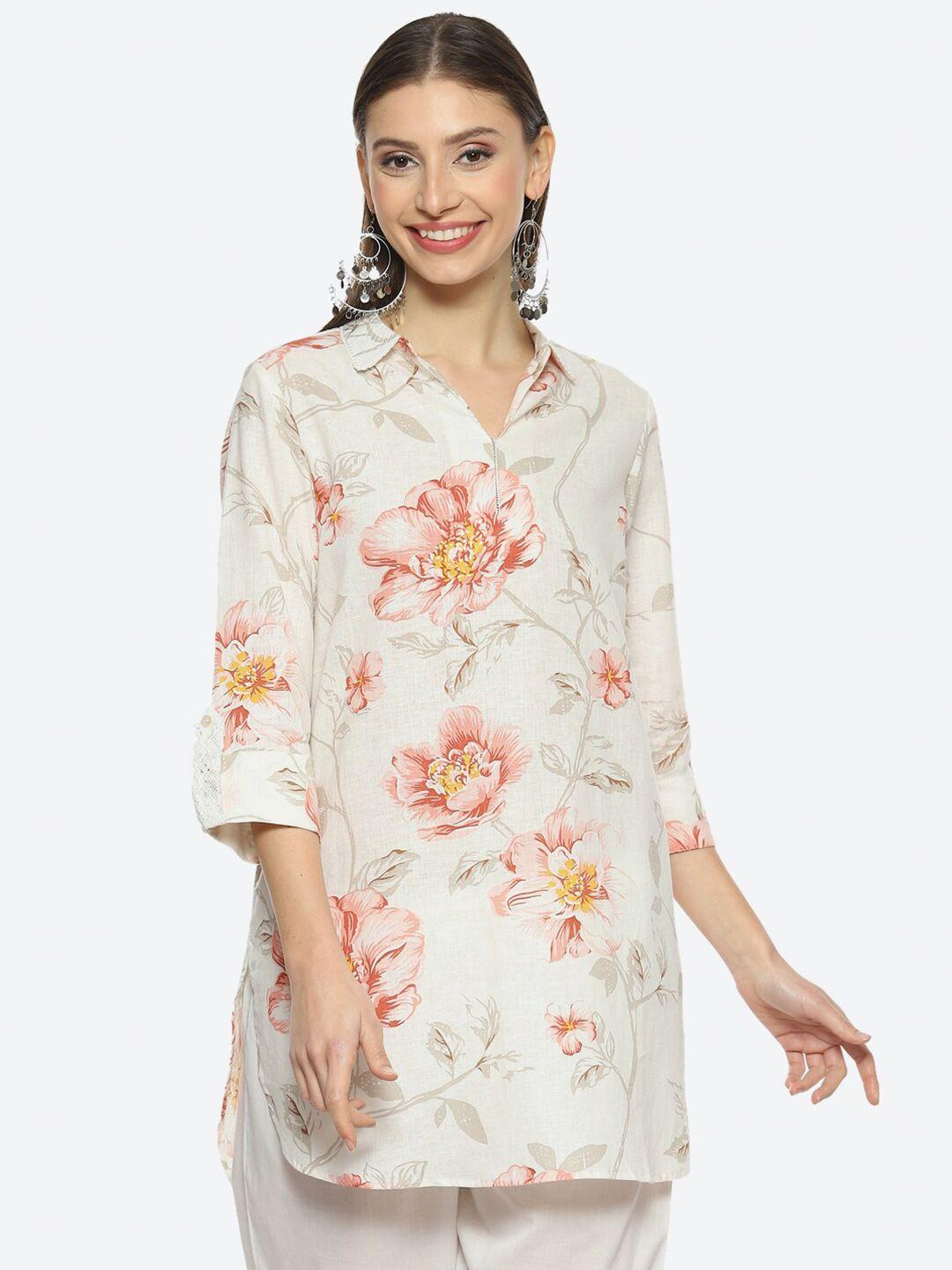 biba women floral printed shirt collar kurta