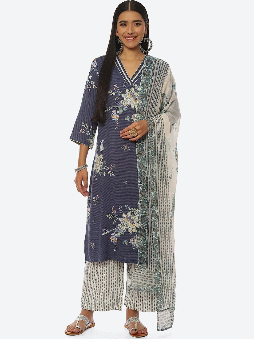 biba women floral printed v-neck kurta with palazzos