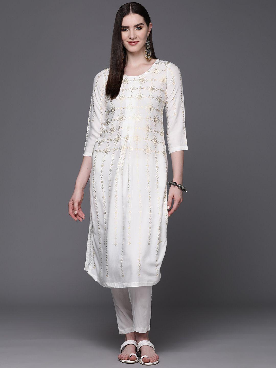 biba women foil print kurta with trousers