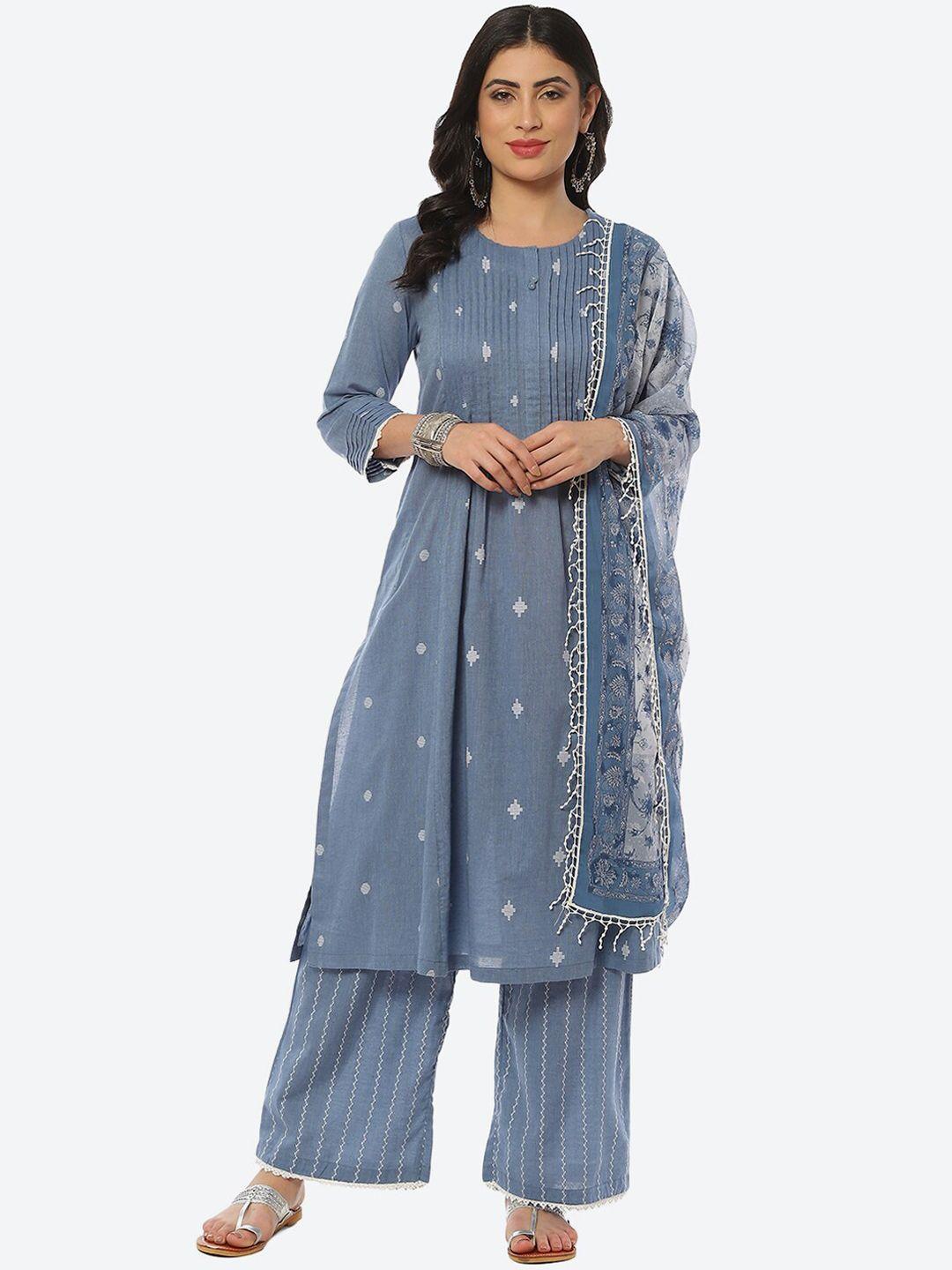 biba women geometric printed kurta with palazzos & dupatta