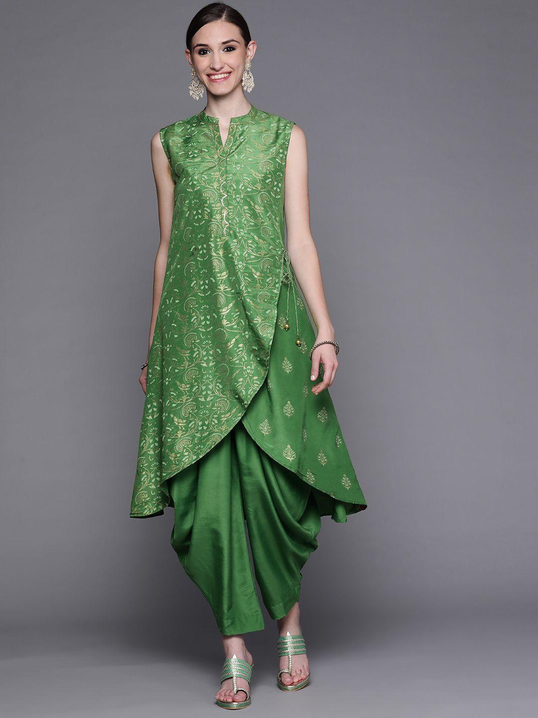 biba women green ethnic motifs printed sequinned kurta with patiala