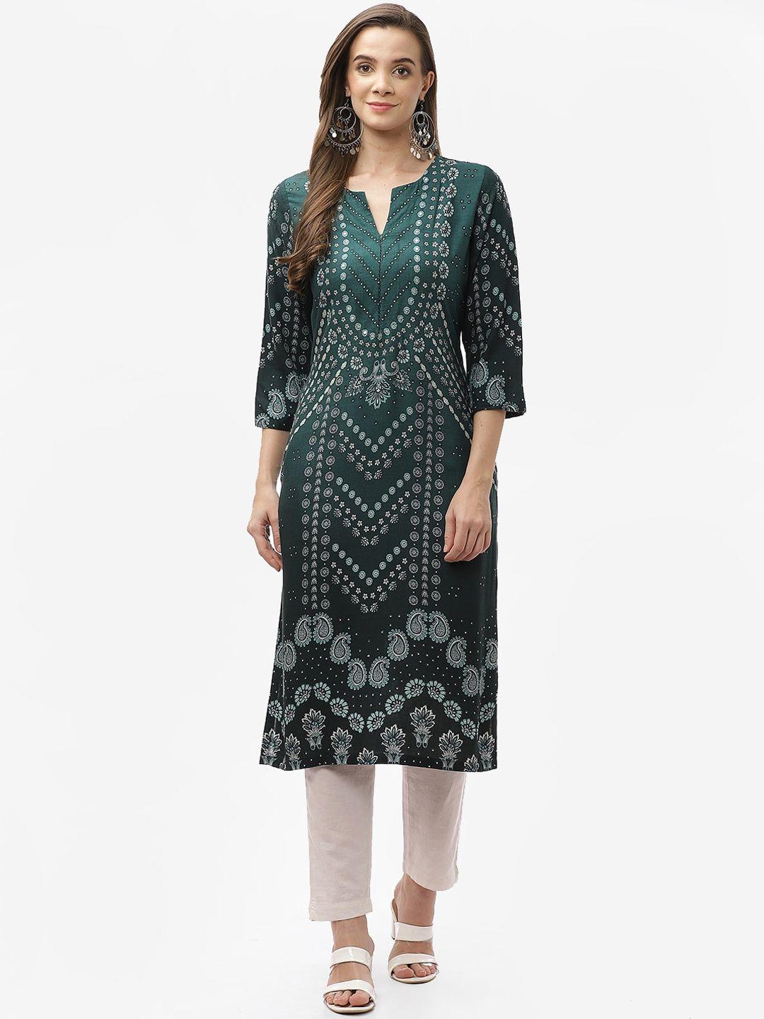 biba women green printed kurta