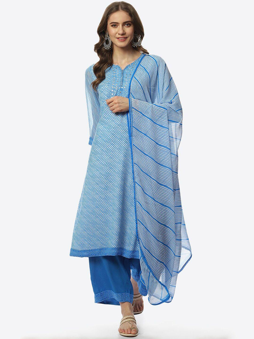 biba women leheriya printed sequinned kurta with trousers & with dupatta