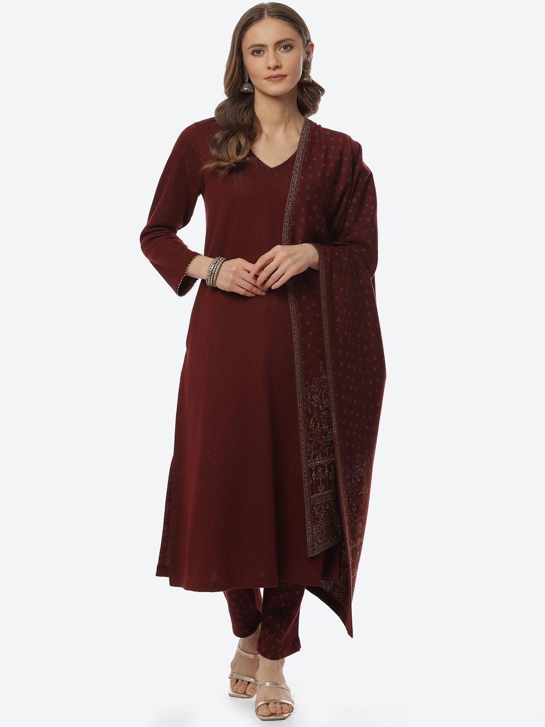 biba women maroon ethnic motifs kurta &trousers with dupatta