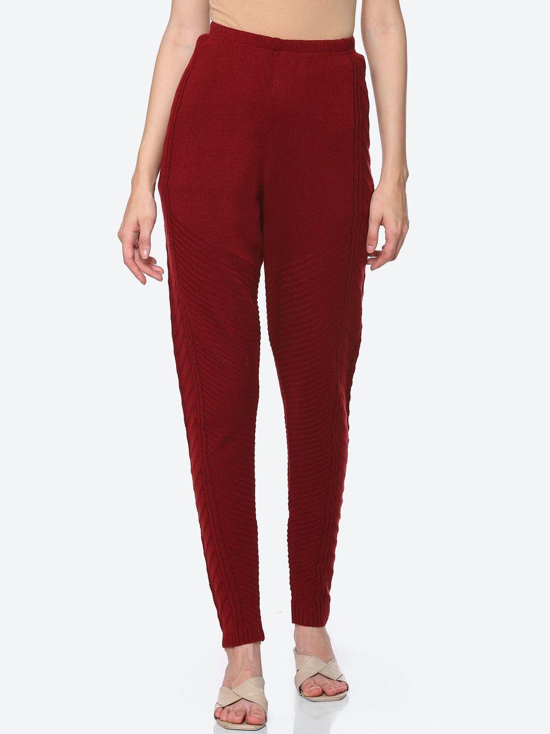 biba women maroon relaxed high-rise trousers