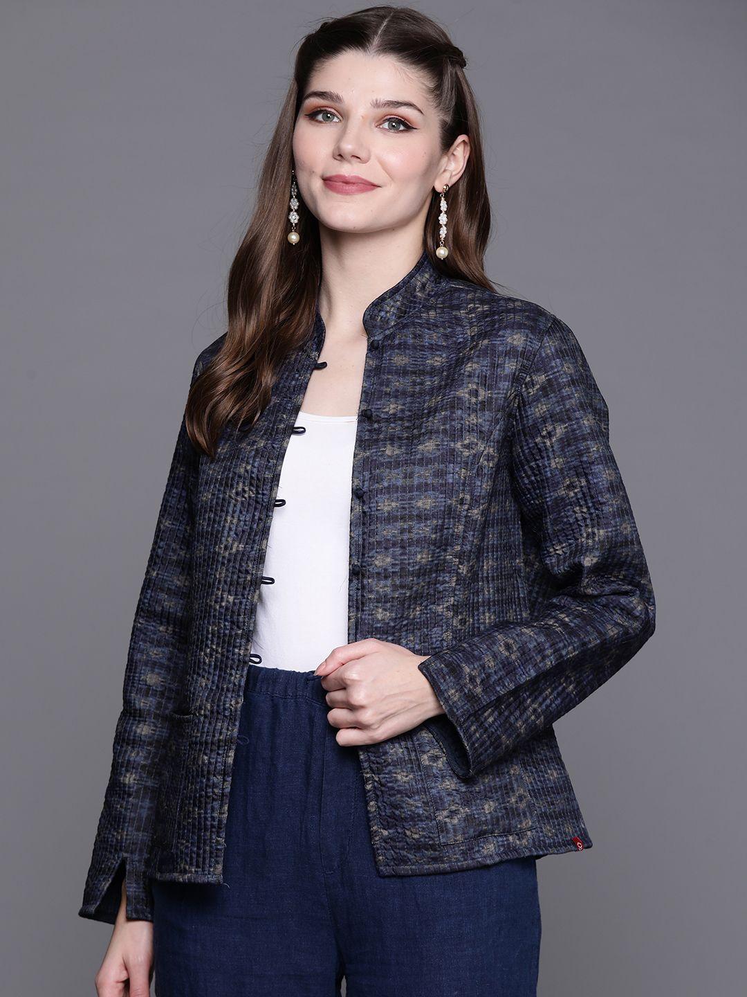 biba women navy blue & grey tailored jacket