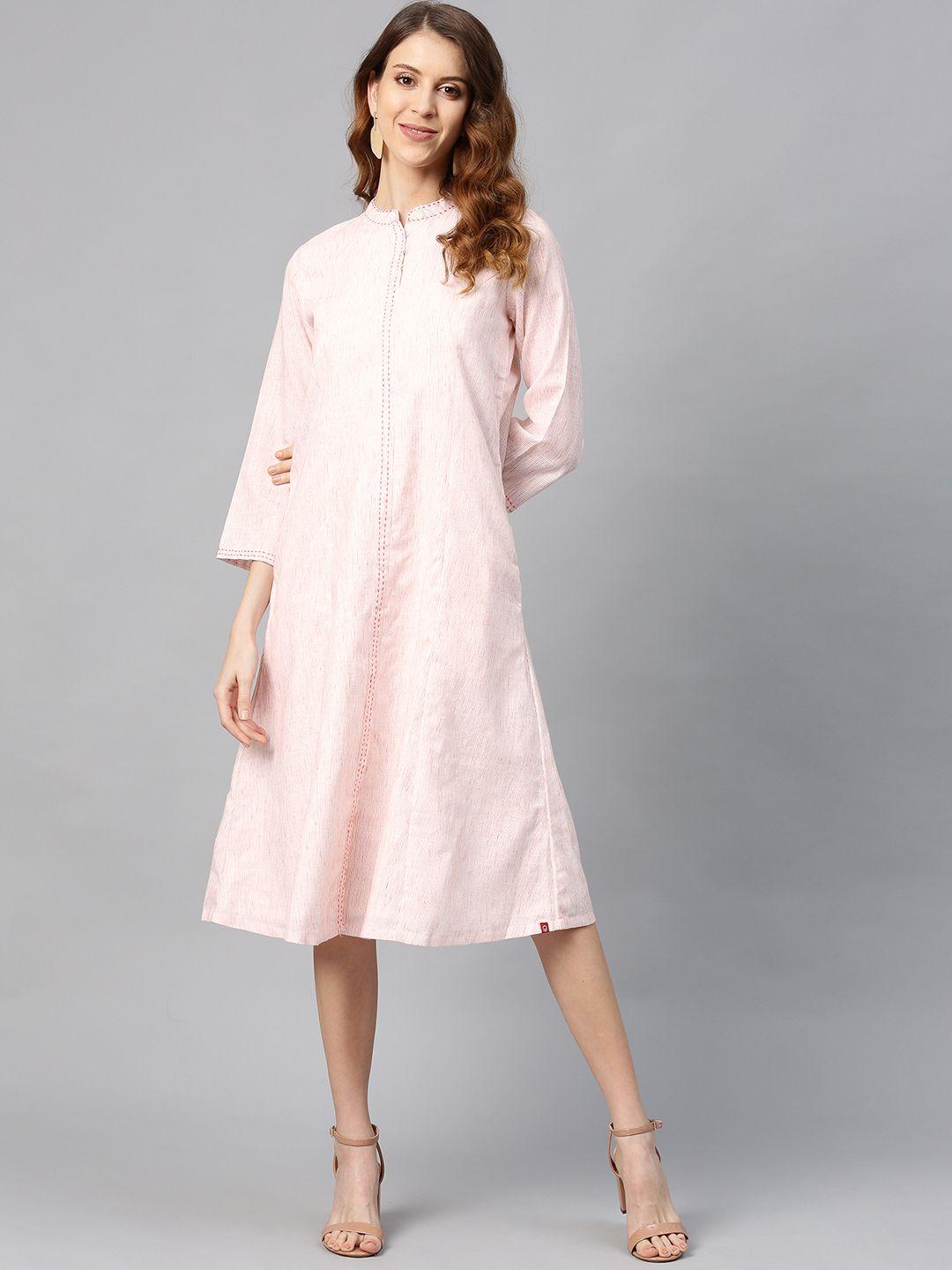 biba women off-white & pink self-striped a-line dress