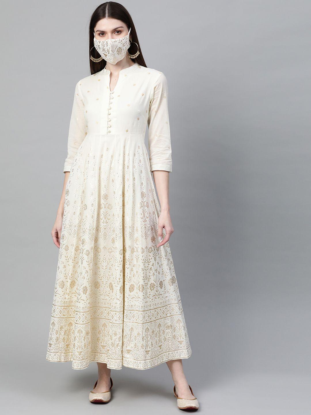 biba women off-white  golden printed maxi dress