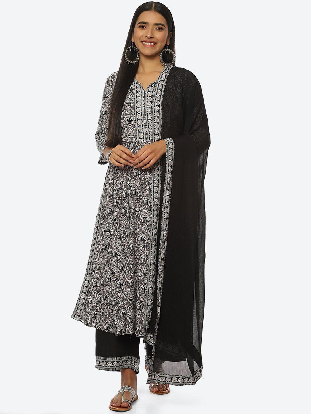 biba women paisley printed kurta with palazzos & with dupatta