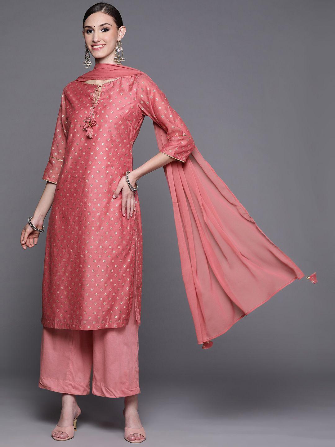 biba women pink ethnic motifs printed kurta with trousers & with dupatta