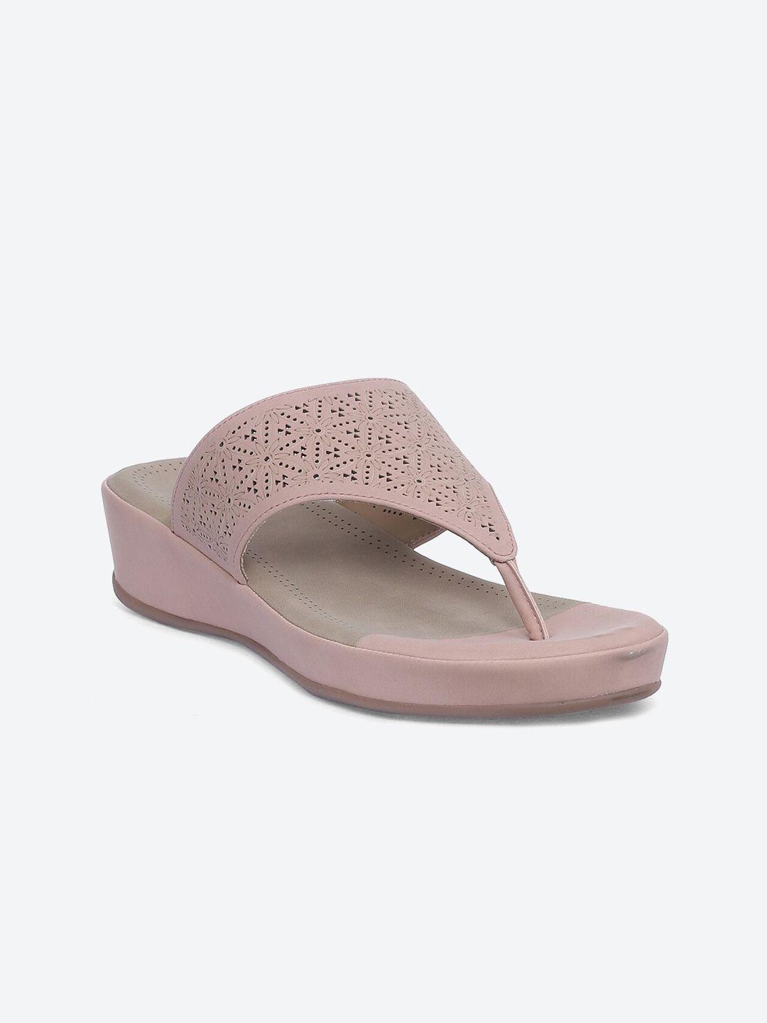 biba women pink textured open toe flats with laser cuts