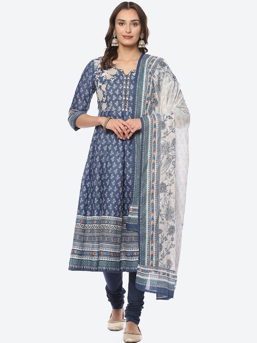 biba women plus size floral printed empire kurta with churidar & dupatta