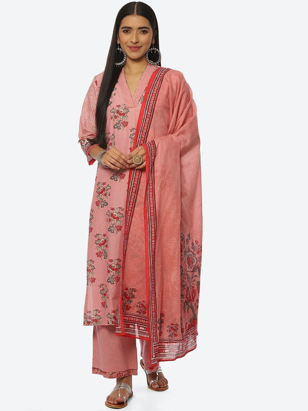 biba women plus size floral printed kurta with palazzos & with dupatta