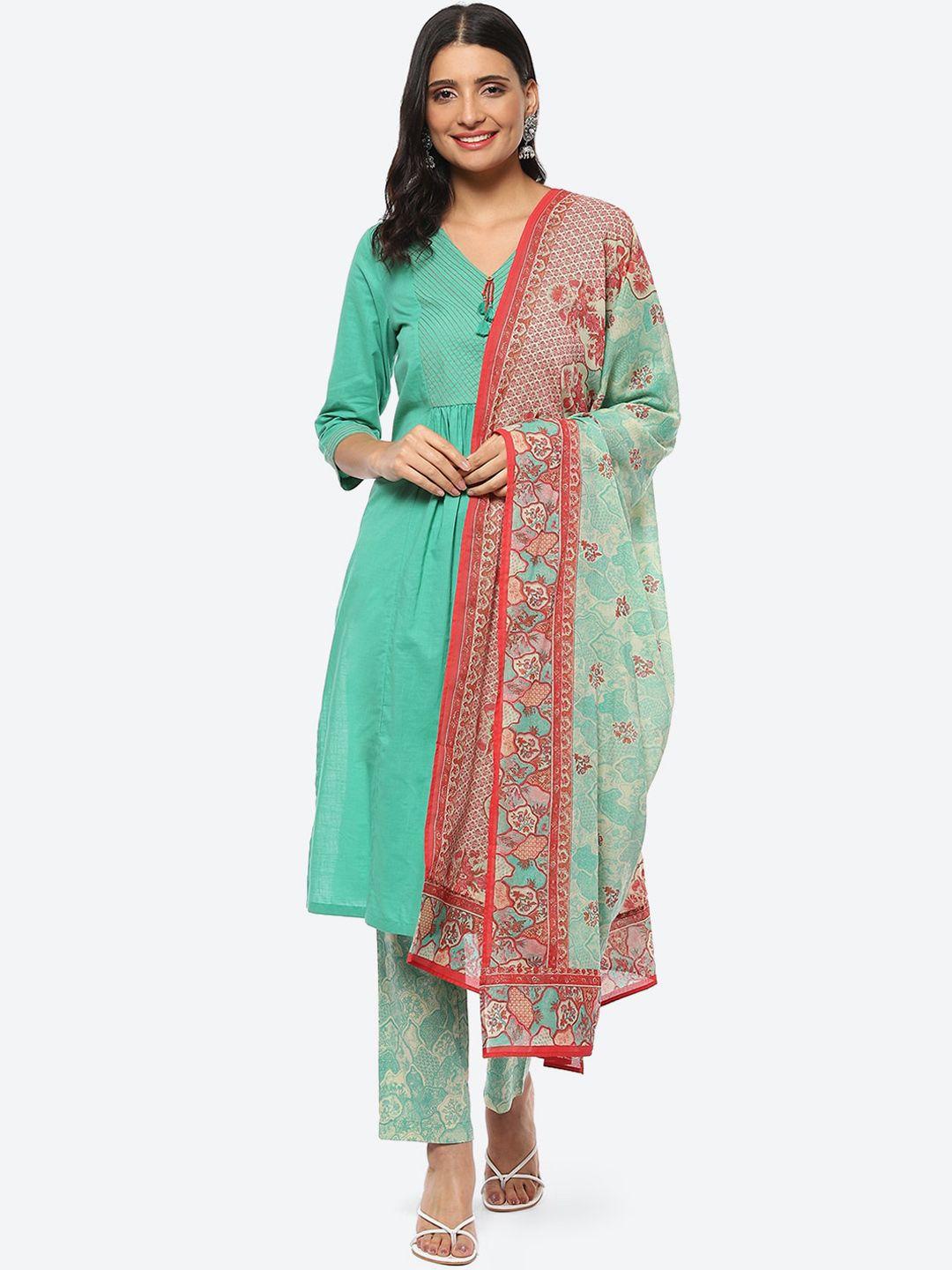 biba women plus size pleated kurta with trousers & with dupatta